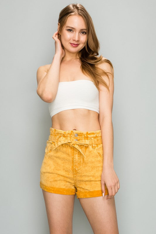 PAPERBAG HIGH WAIST BELTED ASH WASH COLORED SHORT