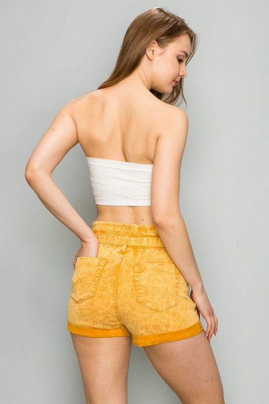 PAPERBAG HIGH WAIST BELTED ASH WASH COLORED SHORT