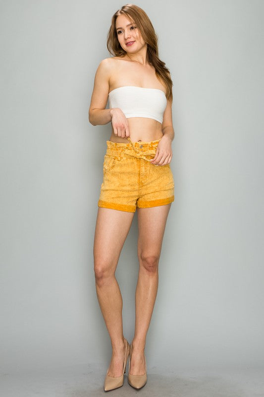 PAPERBAG HIGH WAIST BELTED ASH WASH COLORED SHORT