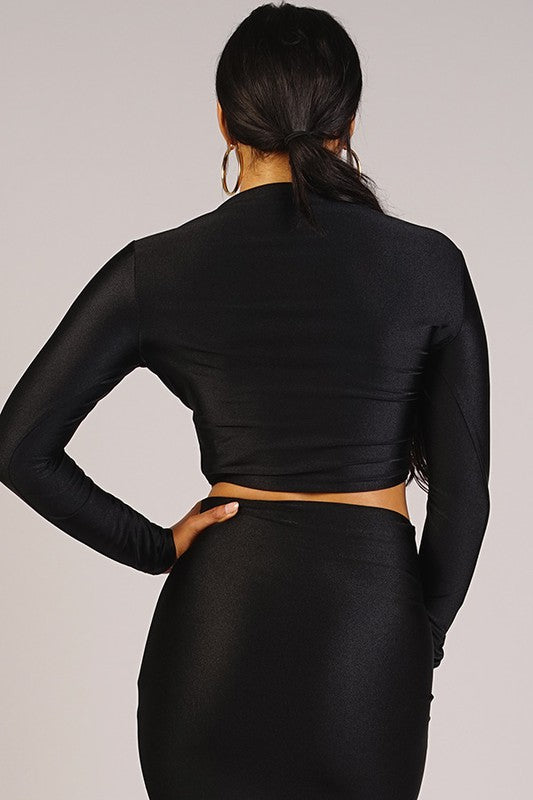 High Neck Long Sleeve Crop Top