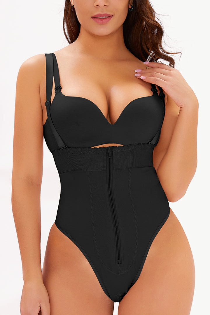 Full Size Adjustable Strap Zip-Up Shaping Bodysuit