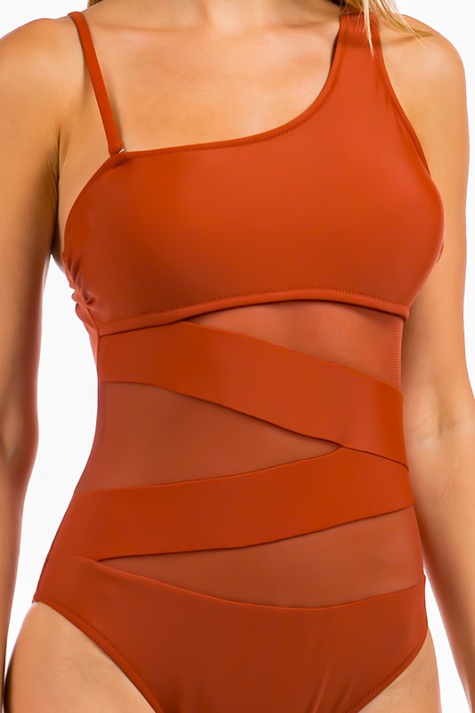 One piece seethrough cut swimsuit