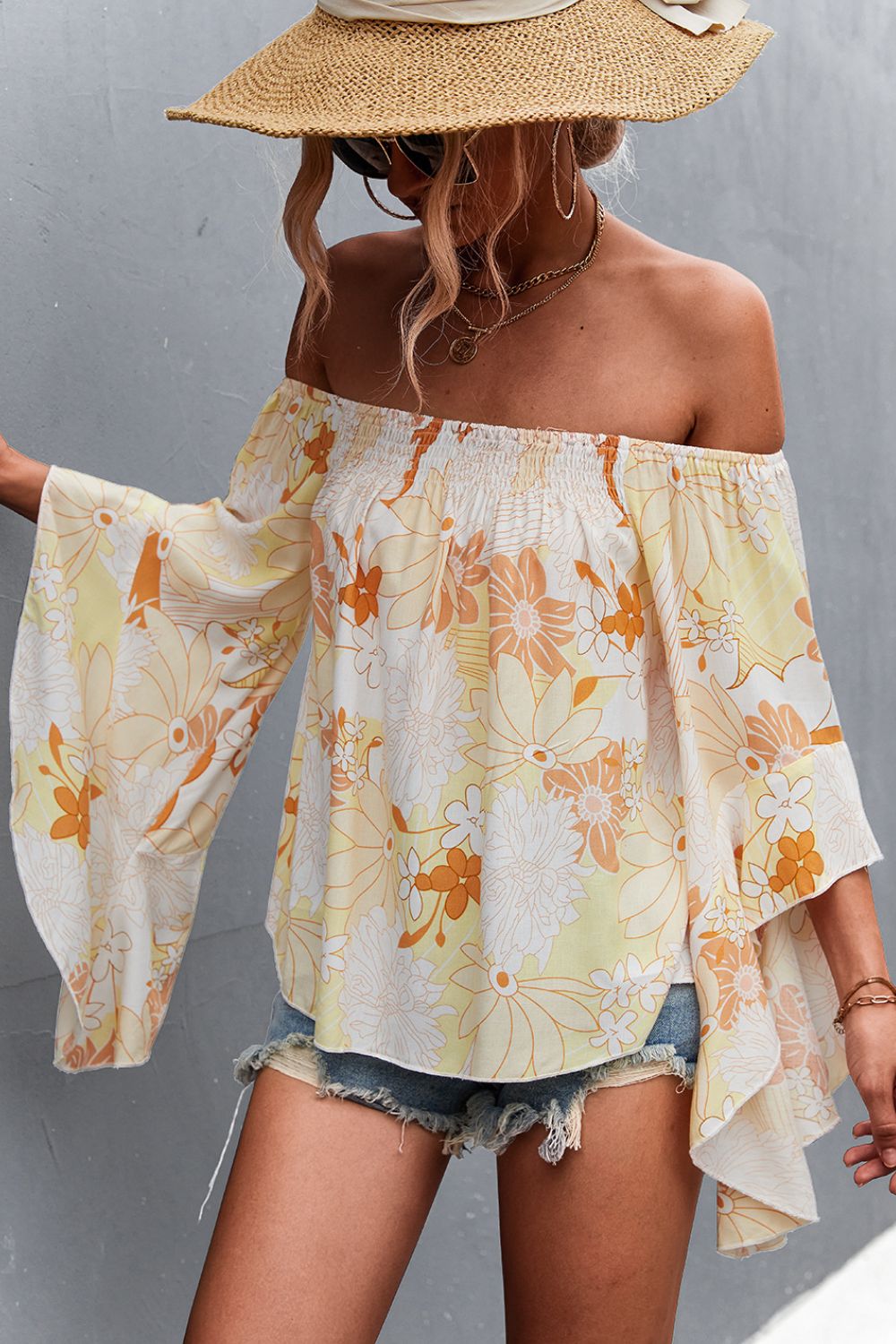 Floral Bell Sleeve Off-Shoulder Blouse