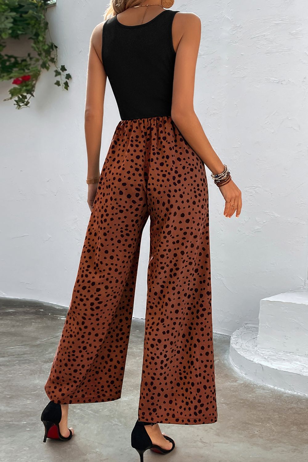 Two-Tone Square Neck Wide Leg Jumpsuit