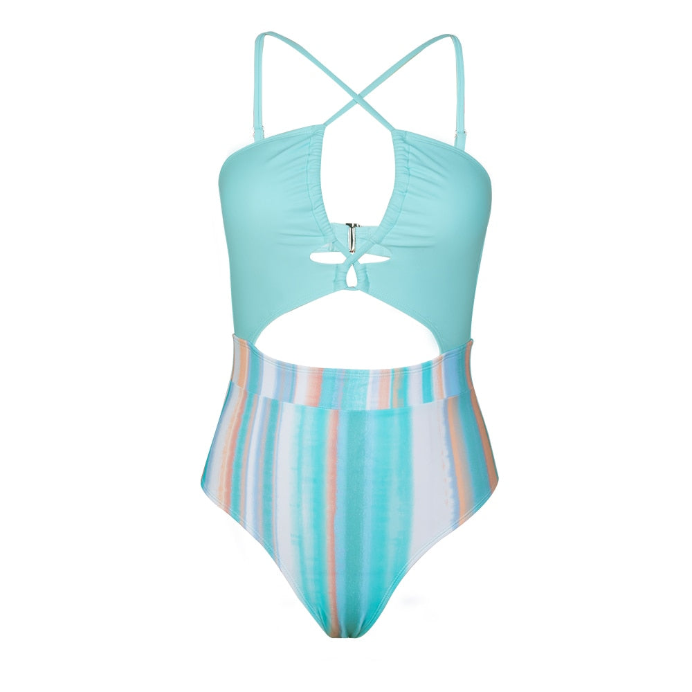 Cut Out One-Piece Drawstring Swimsuit