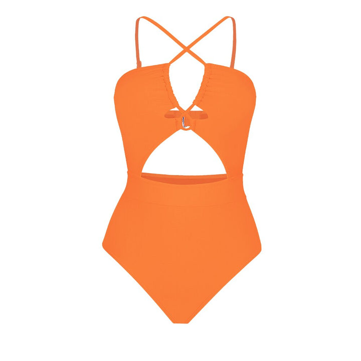 Cut Out One-Piece Drawstring Swimsuit