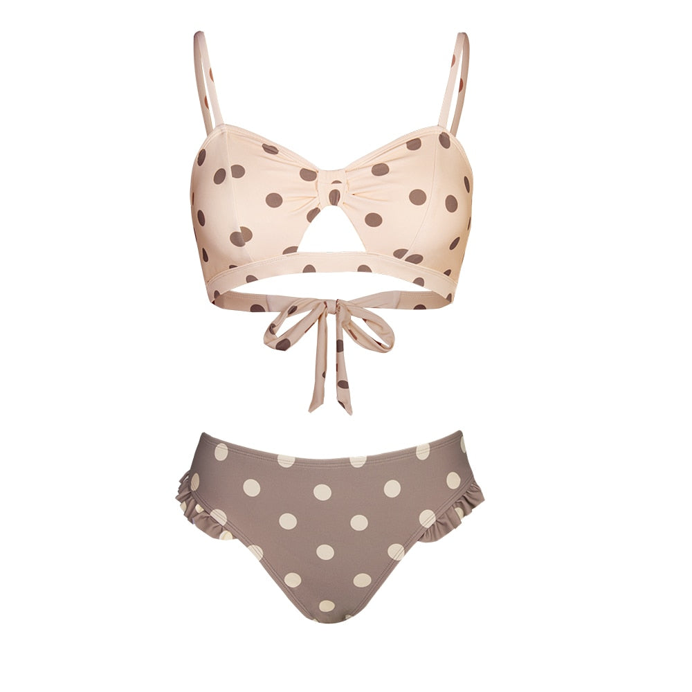 CUPSHE Polka Dot Print Mid Waist Bikini Sets Swimsuit