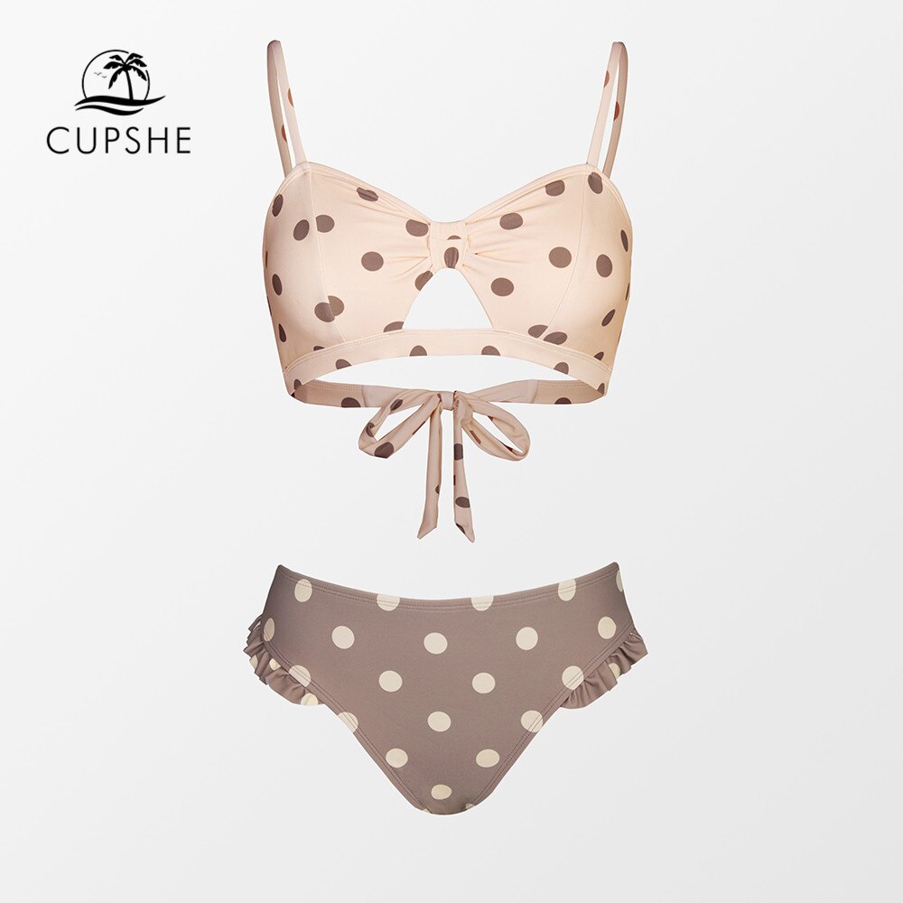 CUPSHE Polka Dot Print Mid Waist Bikini Sets Swimsuit