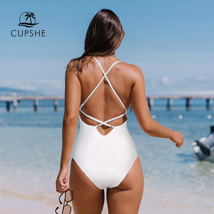 Ribbed Plunge Tie One-Piece Swimsuit