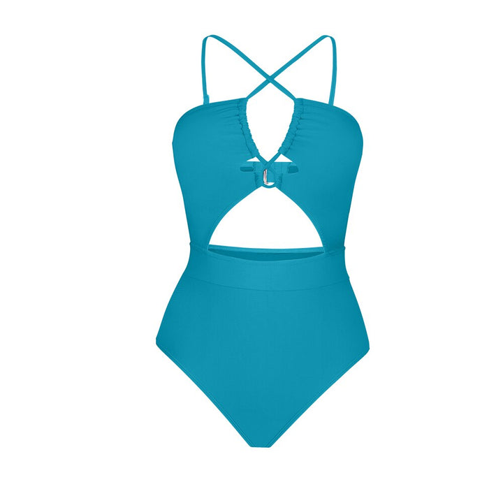 Cut Out One-Piece Drawstring Swimsuit