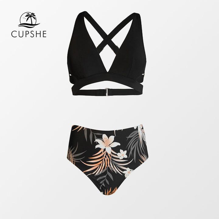 CUPSHE Tall Triangle High Waist Bikini Set Swimsuit