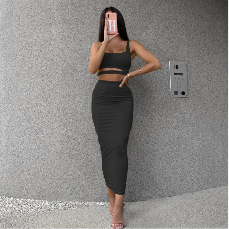 Sexy 2 Piece Hollow Out Sling Vest Crop Set