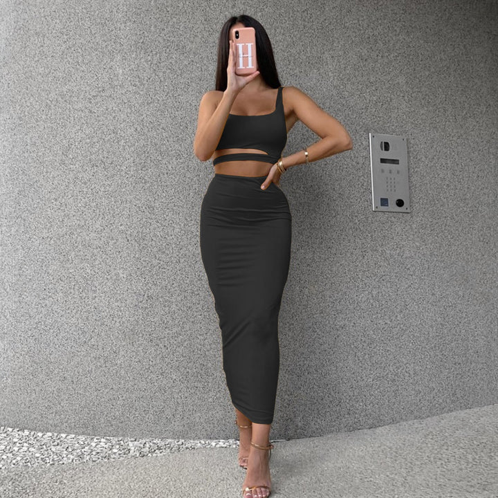 Sexy 2 Piece Hollow Out Sling Vest Crop Set