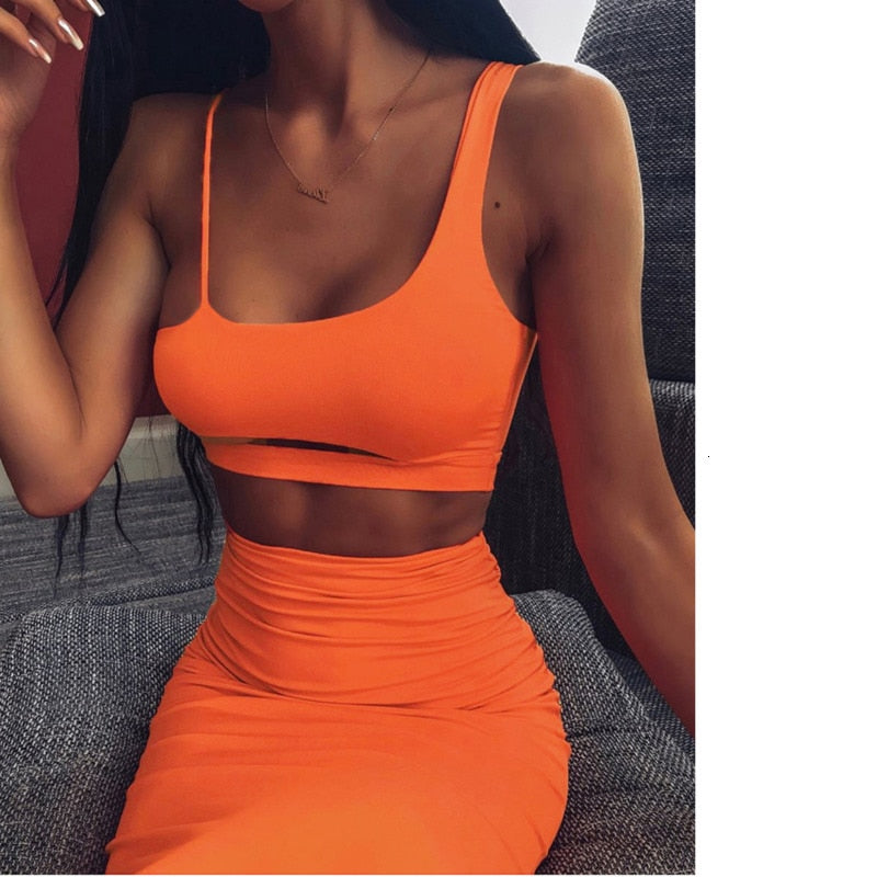 Sexy 2 Piece Hollow Out Sling Vest Crop Set