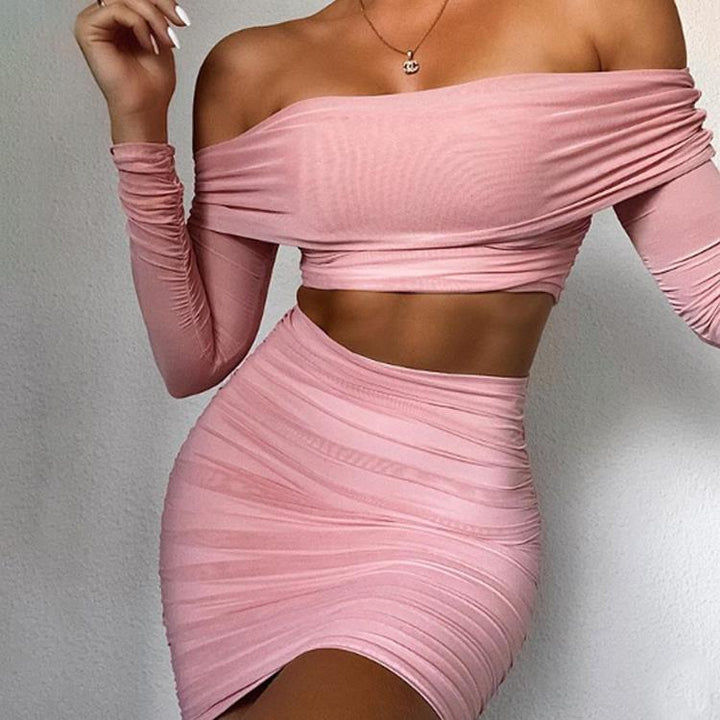 Casual Off Shoulder Long Sleeve Skirt