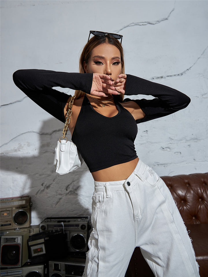 Cutout Long Sleeve Slim Fit Crop Top