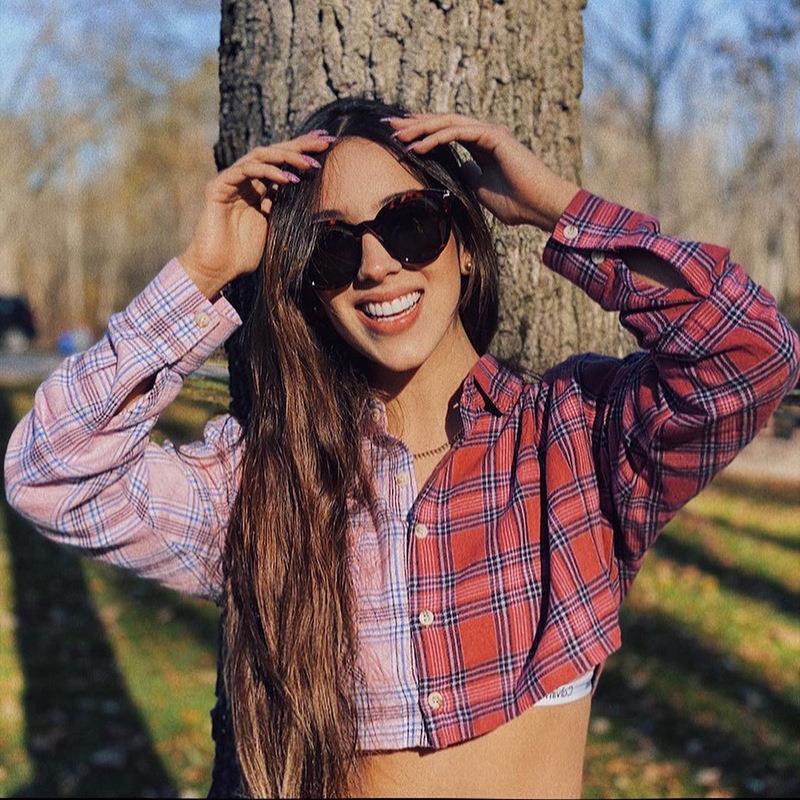 Long Sleeve Plaid Crop Top