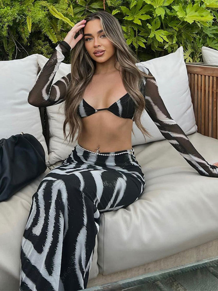 Sexy V Neck Zebra Stripes Two Pieces Sets