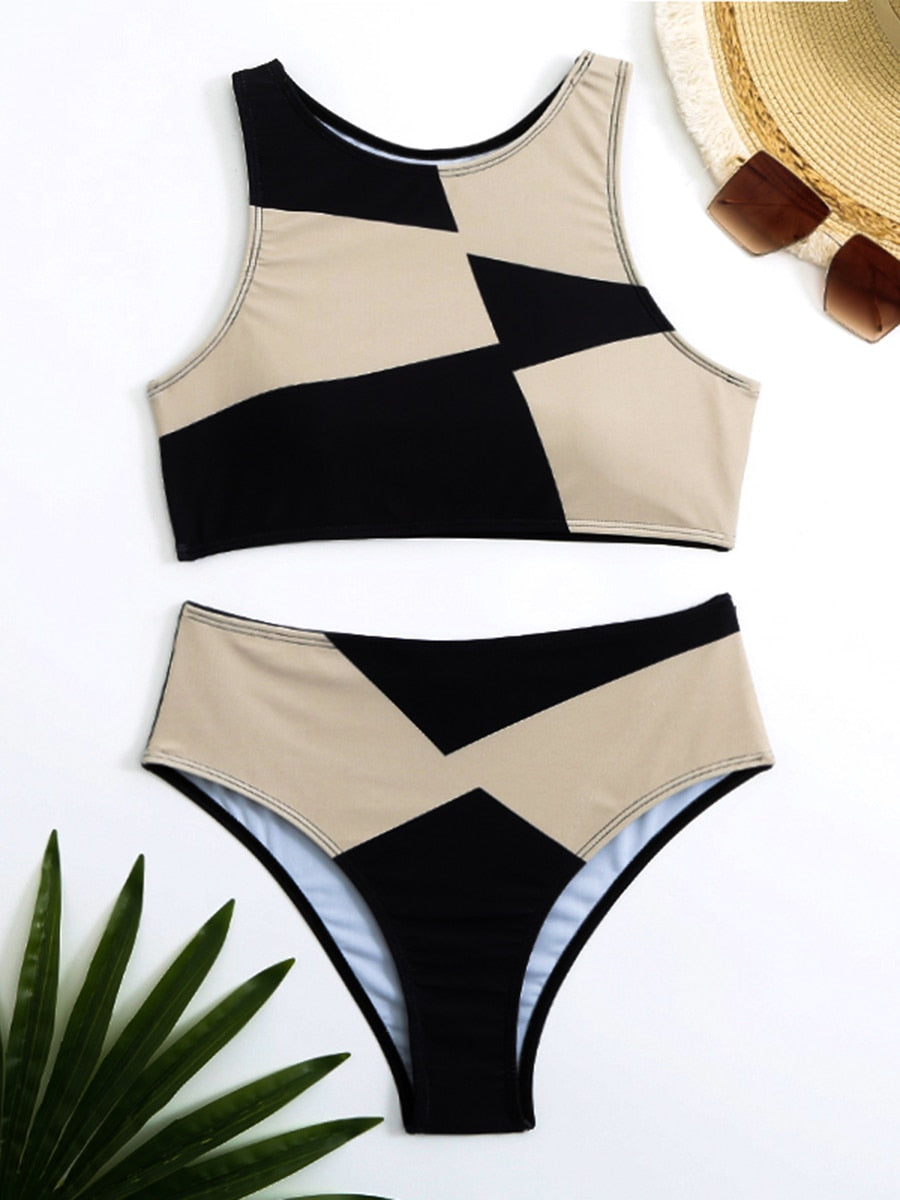 Sports High Waist High Neck Bikini Set