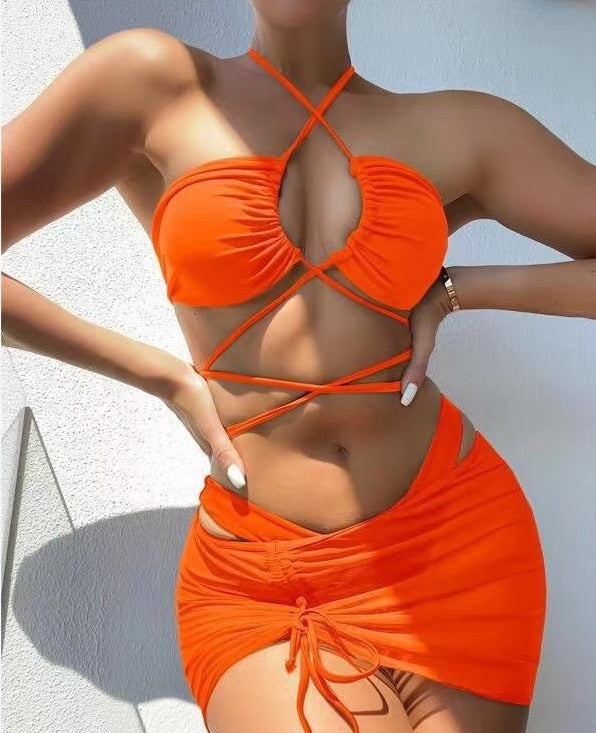 Lace Up Micro Bikini Set With Skirt