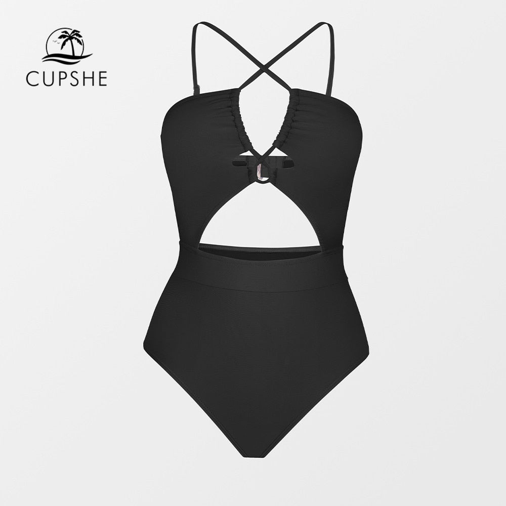 Cut Out One-Piece Drawstring Swimsuit