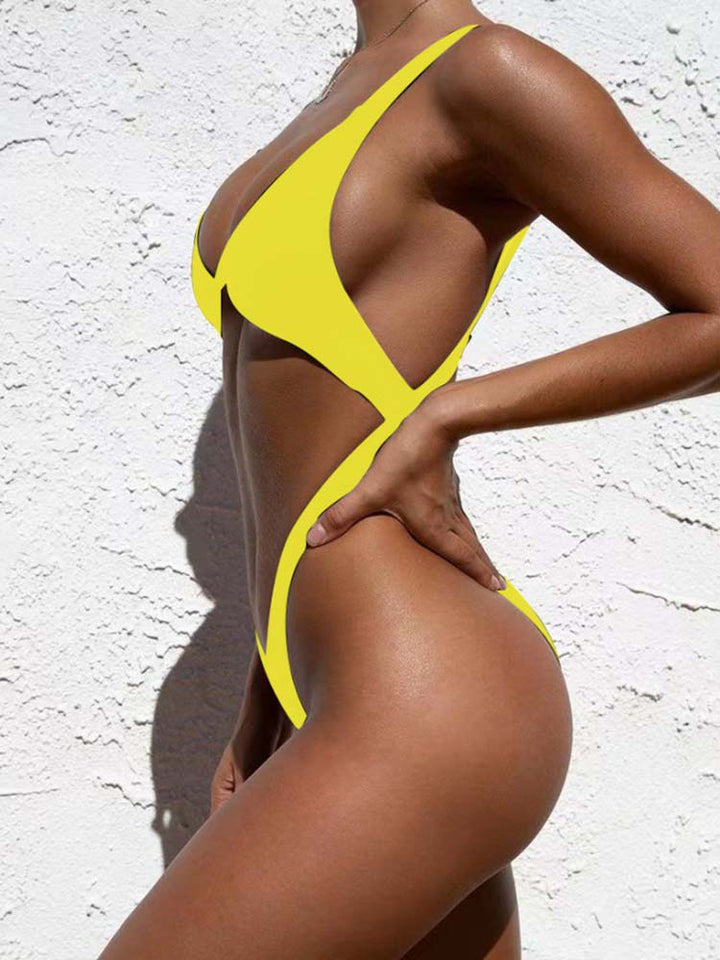 Yellow Sunset Hollow Out One Piece Monokini