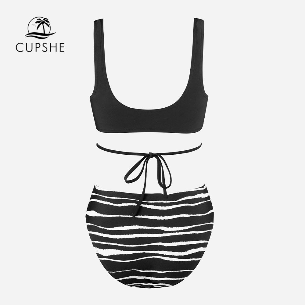 CUPSHE Tunnelled Wrap Tie Mid Waist Bikini Sets Swimsuit