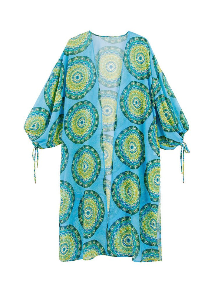 Causal Printed Tunic Long Sleeve Kimono Cover Up