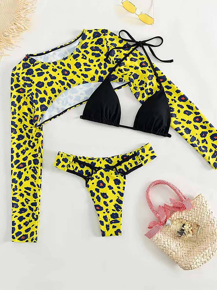 Long Sleeve Push Up Three Piece Bikinis Set