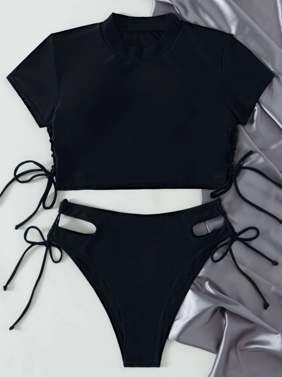 Cut Out Side Tie Bikini Tee Swimsuit