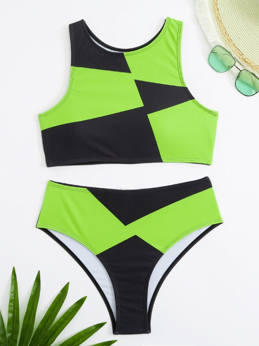 Sports High Waist High Neck Bikini Set