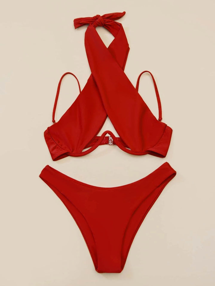 Cross Halter Push Up Bikini Set