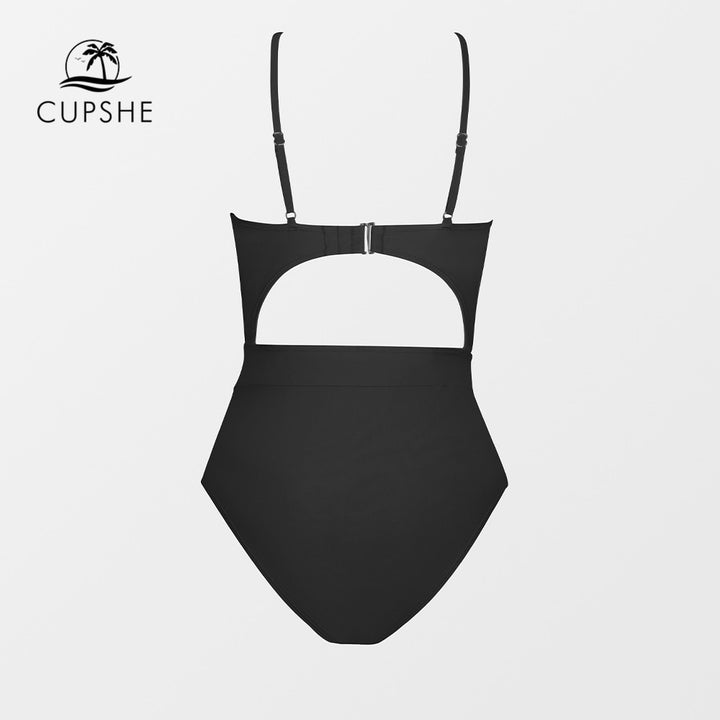 Cut Out One-Piece Drawstring Swimsuit