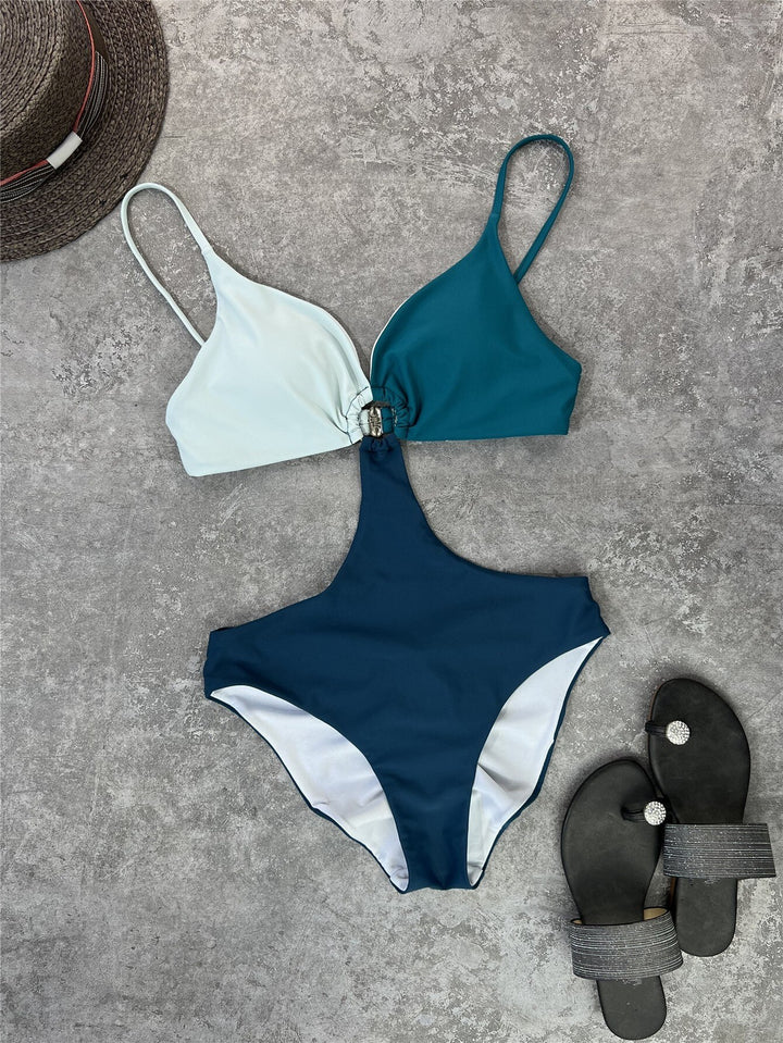 Asymmetrical Color One Piece Monokini Swim Suit