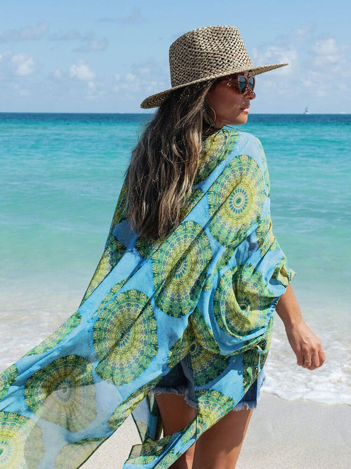 Causal Printed Tunic Long Sleeve Kimono Cover Up