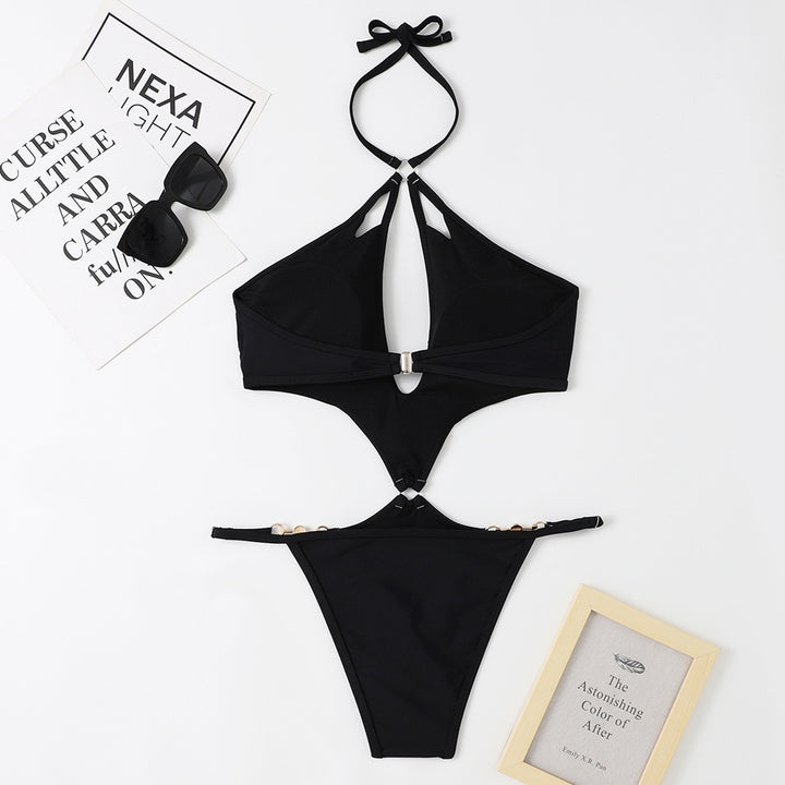 Cross Halter Solid One Piece Monokini Swimsuit