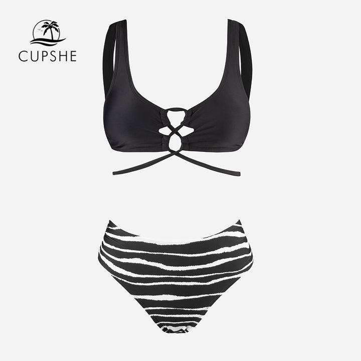 CUPSHE Tunnelled Wrap Tie Mid Waist Bikini Sets Swimsuit