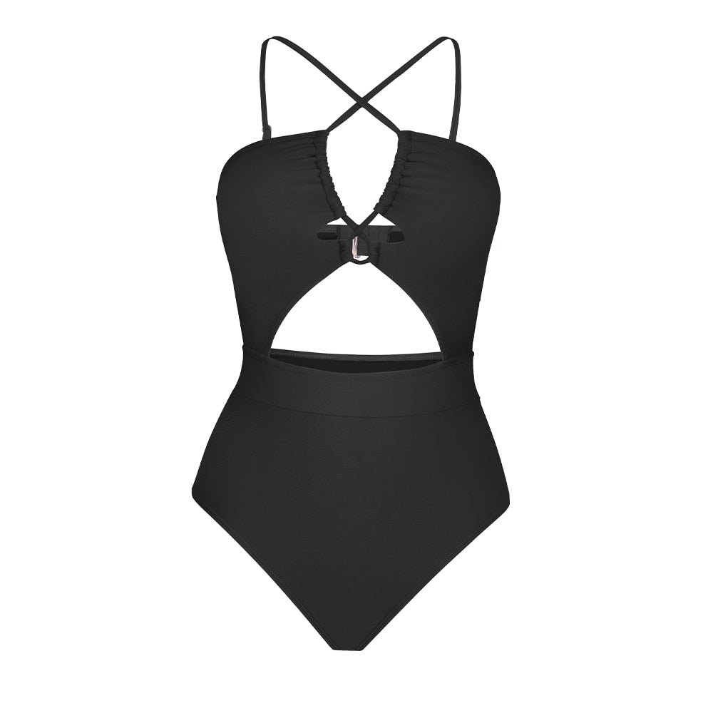 Cut Out One-Piece Drawstring Swimsuit