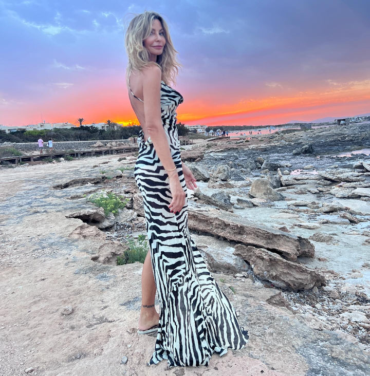 Zebra Spaghetti Strap Side Split Beach Sundress