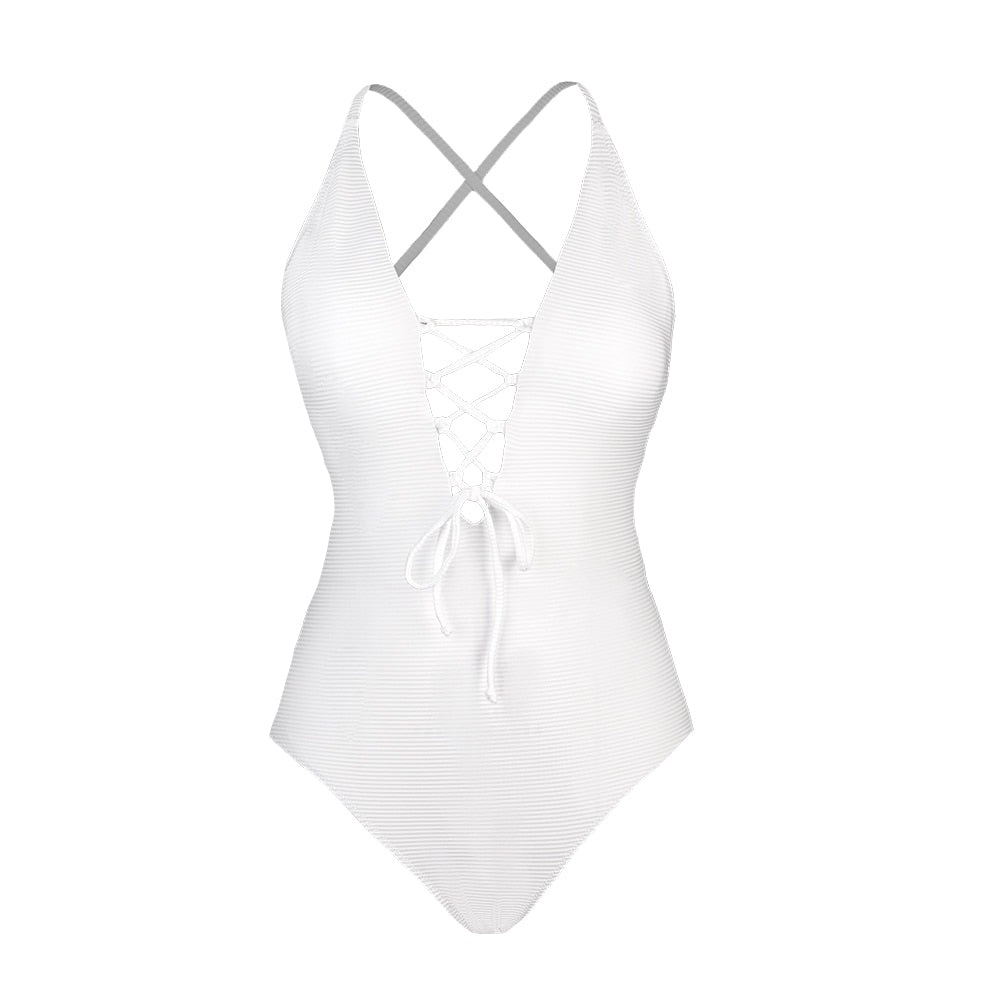 Ribbed Plunge Tie One-Piece Swimsuit