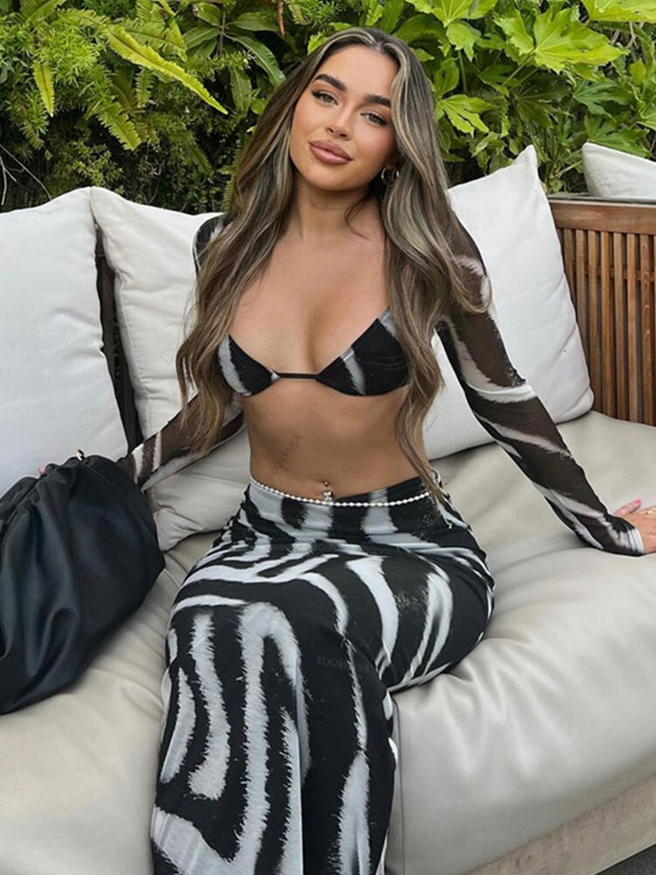 Sexy V Neck Zebra Stripes Two Pieces Sets