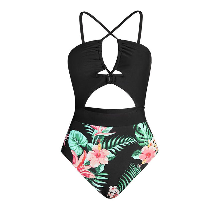 Cut Out One-Piece Drawstring Swimsuit