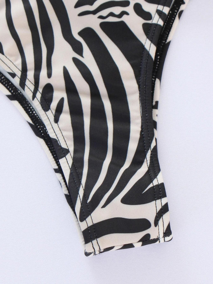 3 Pieces Zebra Striped Bikini With Beach Pants Set