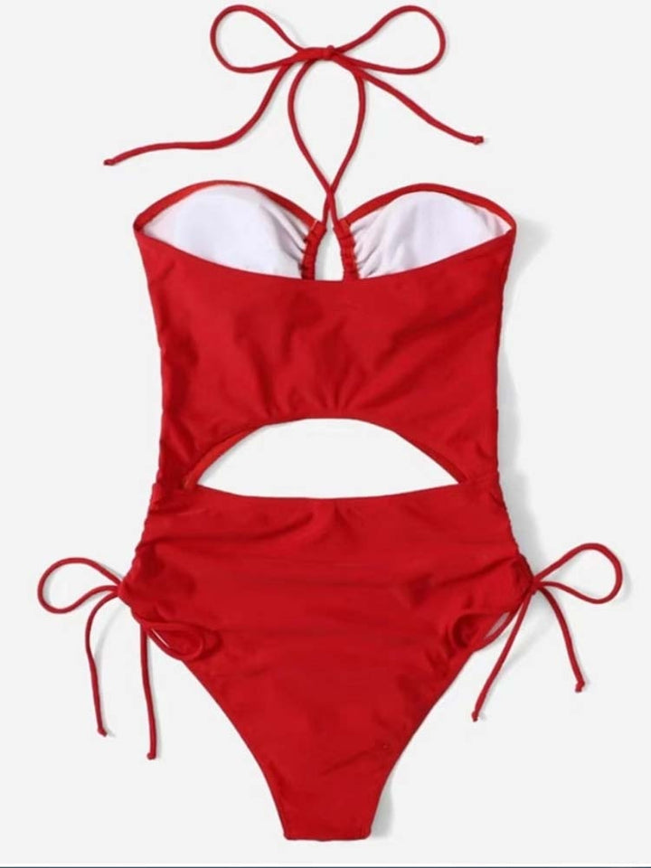 Cross Halter Solid One Piece Push Up Monokini