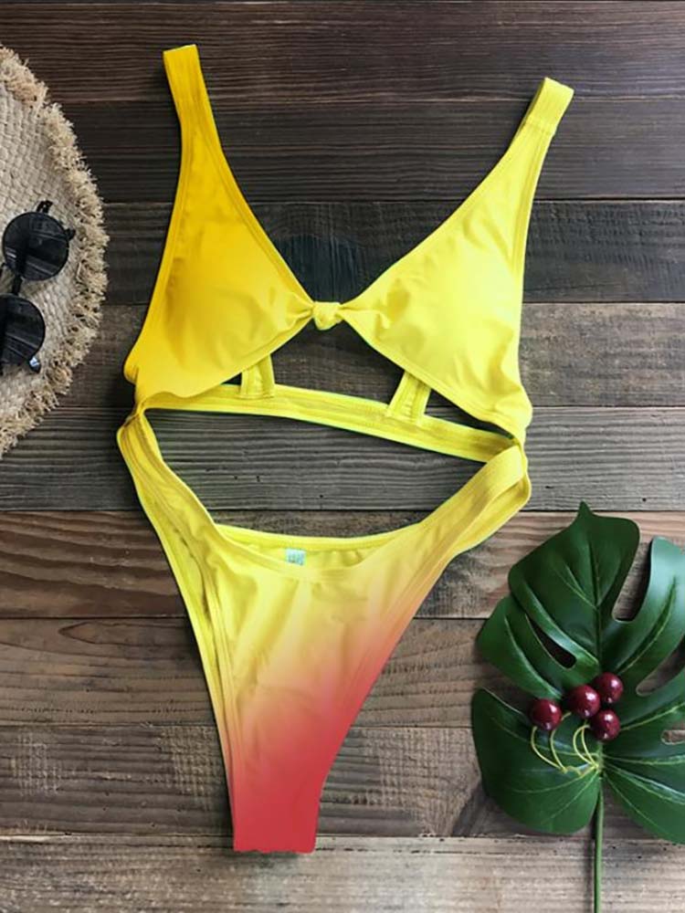 Yellow Sunset Hollow Out One Piece Monokini