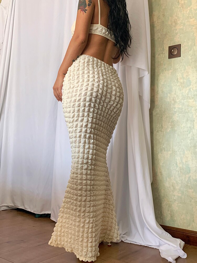 Sexy Hollow Out White Knitting V Neck Backless Maxi Dress