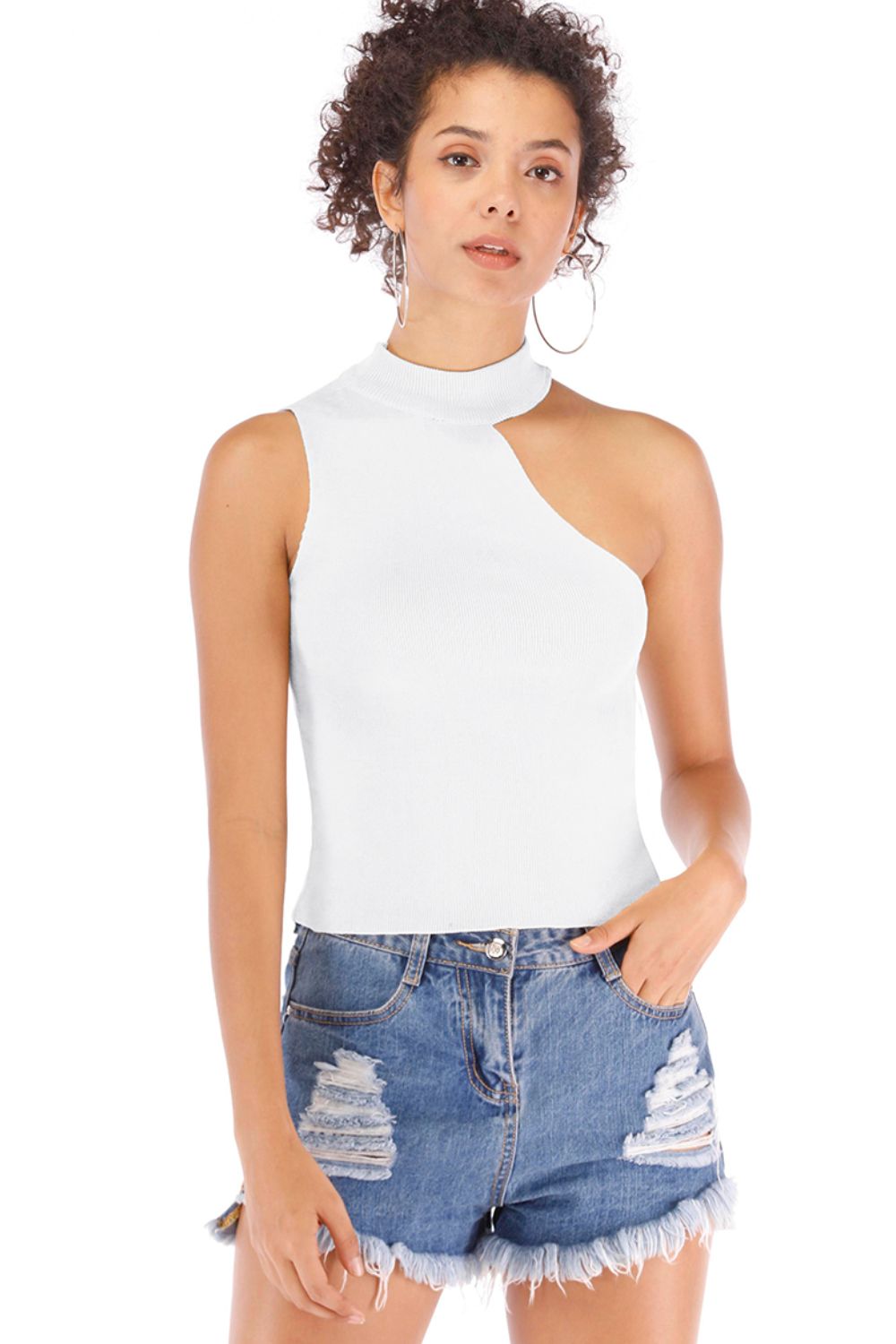 Asymmetrical Sleeveless Rib-Knit Top