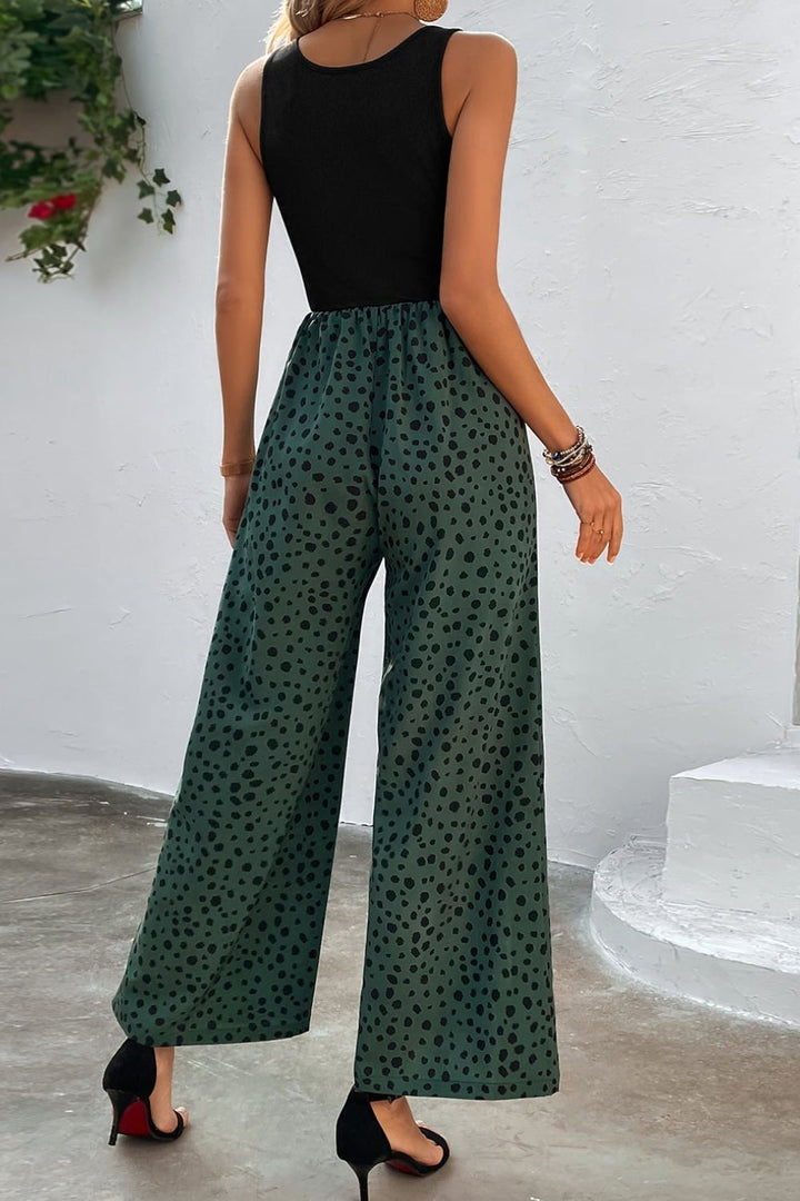 Two-Tone Square Neck Wide Leg Jumpsuit